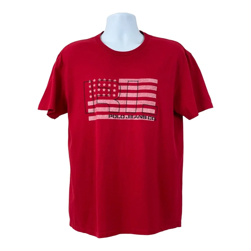 VTG Polo Jeans Company Ralph‎ Lauren Red T-Shirt Mens SMALL Flag Short Sleeves